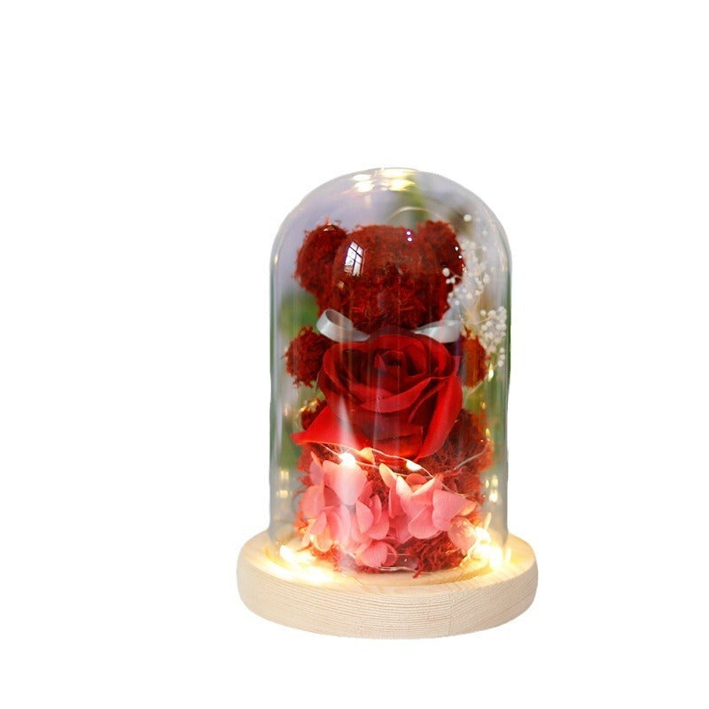 Forever Rose with LED Lights – Luxury Gift Box & Teddy Bear for Her