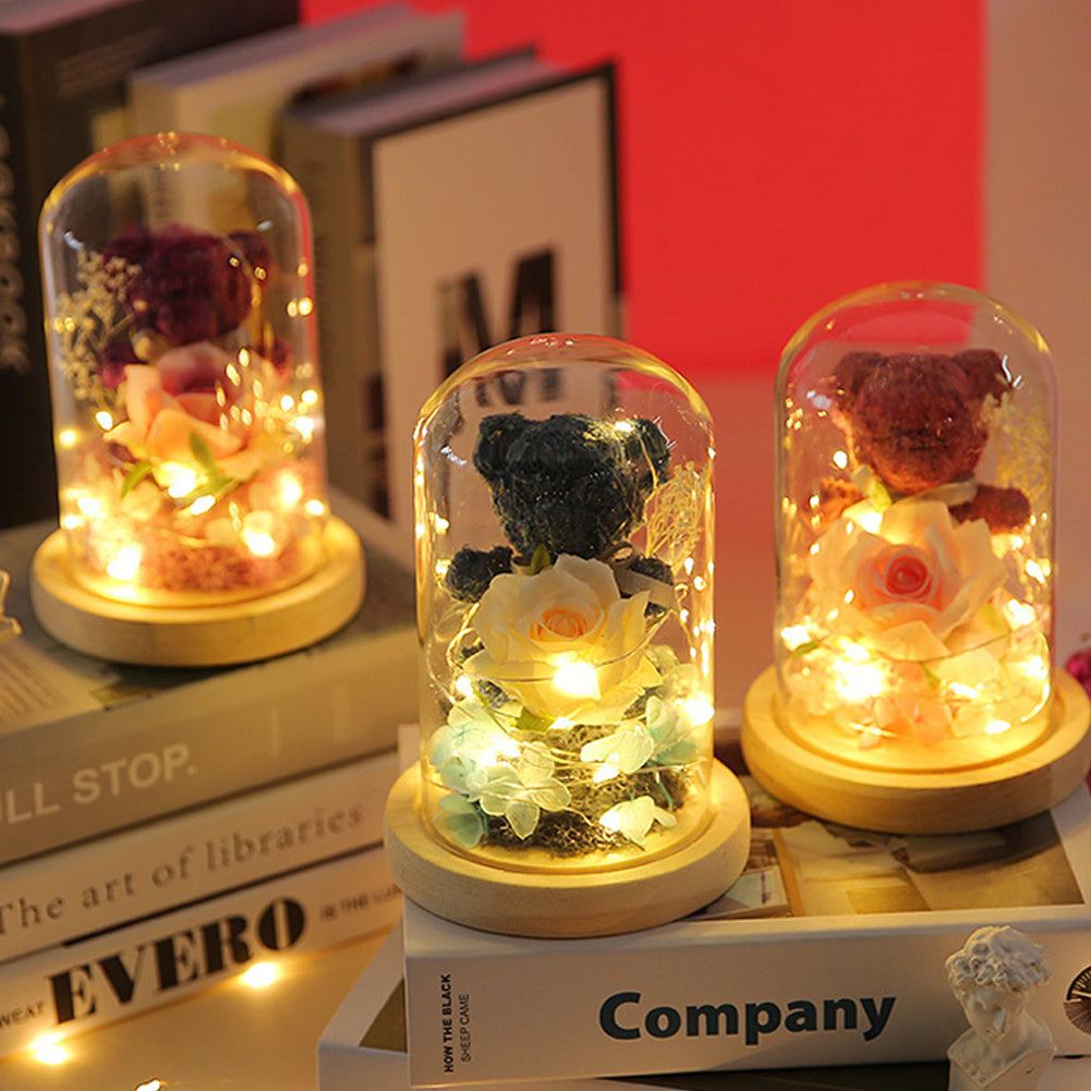 Forever Rose with LED Lights – Luxury Gift Box & Teddy Bear for Her