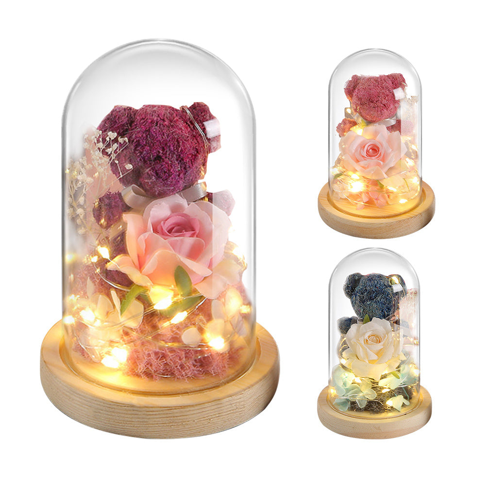 Forever Rose with LED Lights – Luxury Gift Box & Teddy Bear for Her