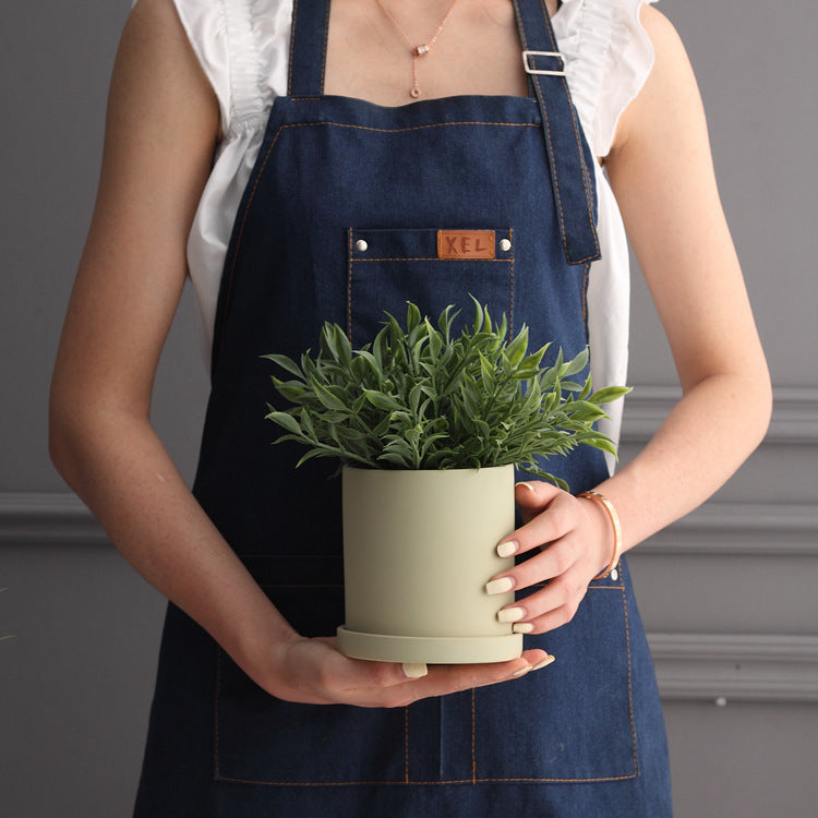 Modern Nordic Ceramic Pots 🌸 Minimal Cylinder Flower Planters with Drain Tray — Chic Home Decor