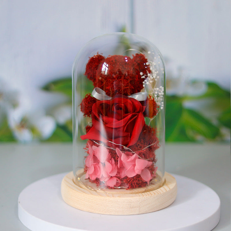 Forever Rose with LED Lights – Luxury Gift Box & Teddy Bear for Her
