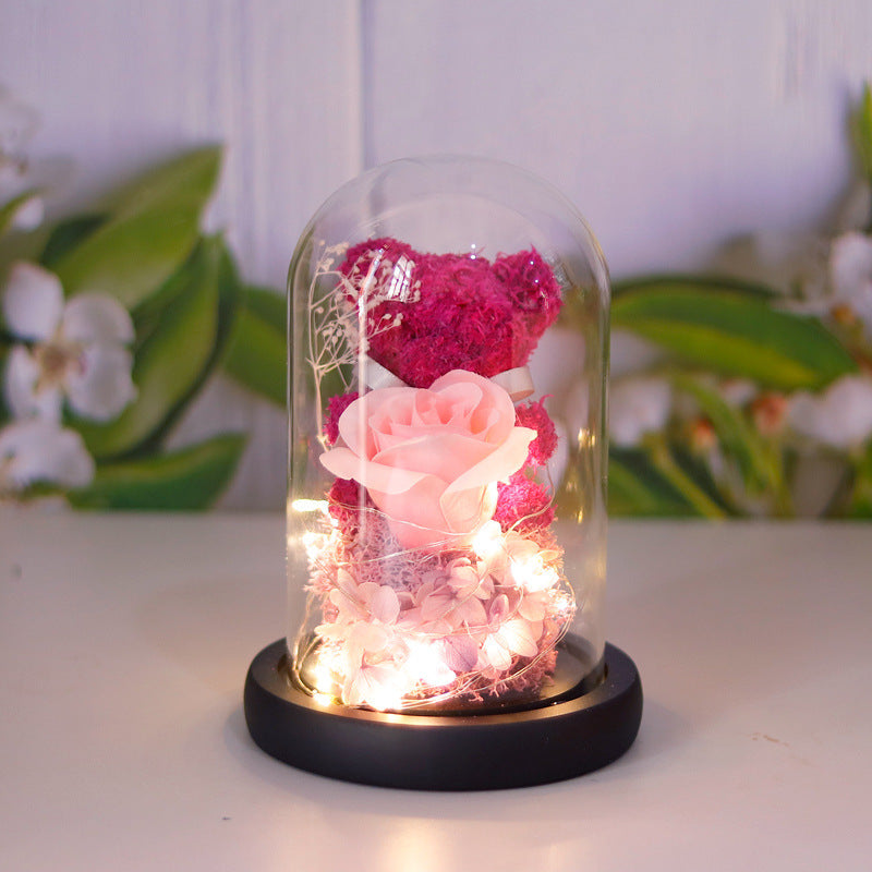 Forever Rose with LED Lights – Luxury Gift Box & Teddy Bear for Her
