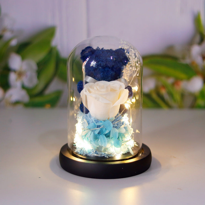 Forever Rose with LED Lights – Luxury Gift Box & Teddy Bear for Her
