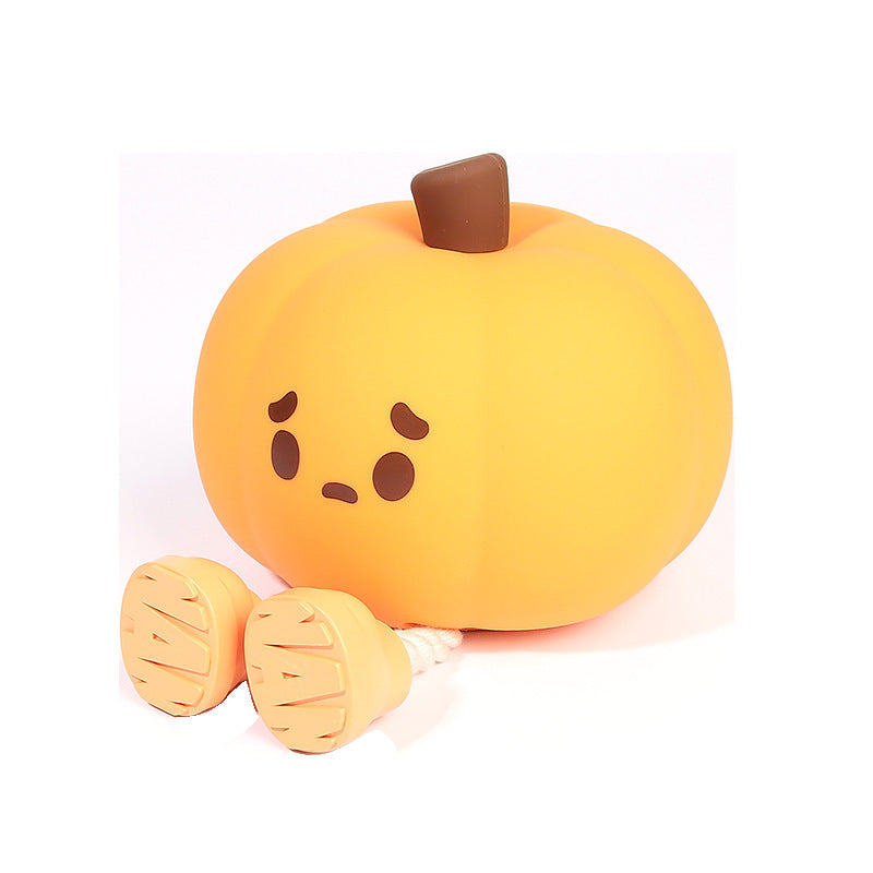 Cute Pumpkin LED Night Light 🎃 Soft Silicone Touch Lamp for Kids — Dimmable & Rechargeable