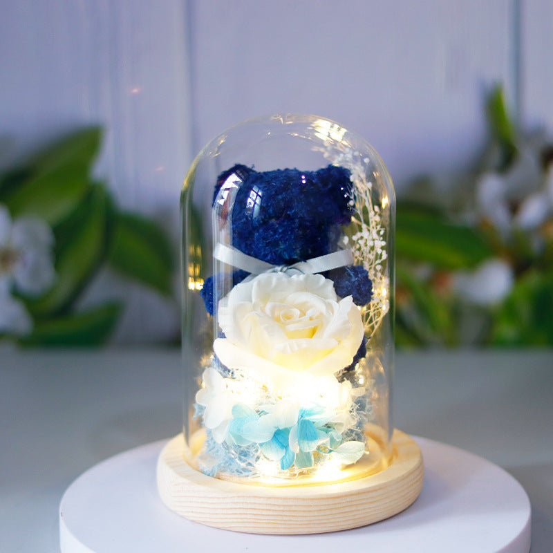 Forever Rose with LED Lights – Luxury Gift Box & Teddy Bear for Her